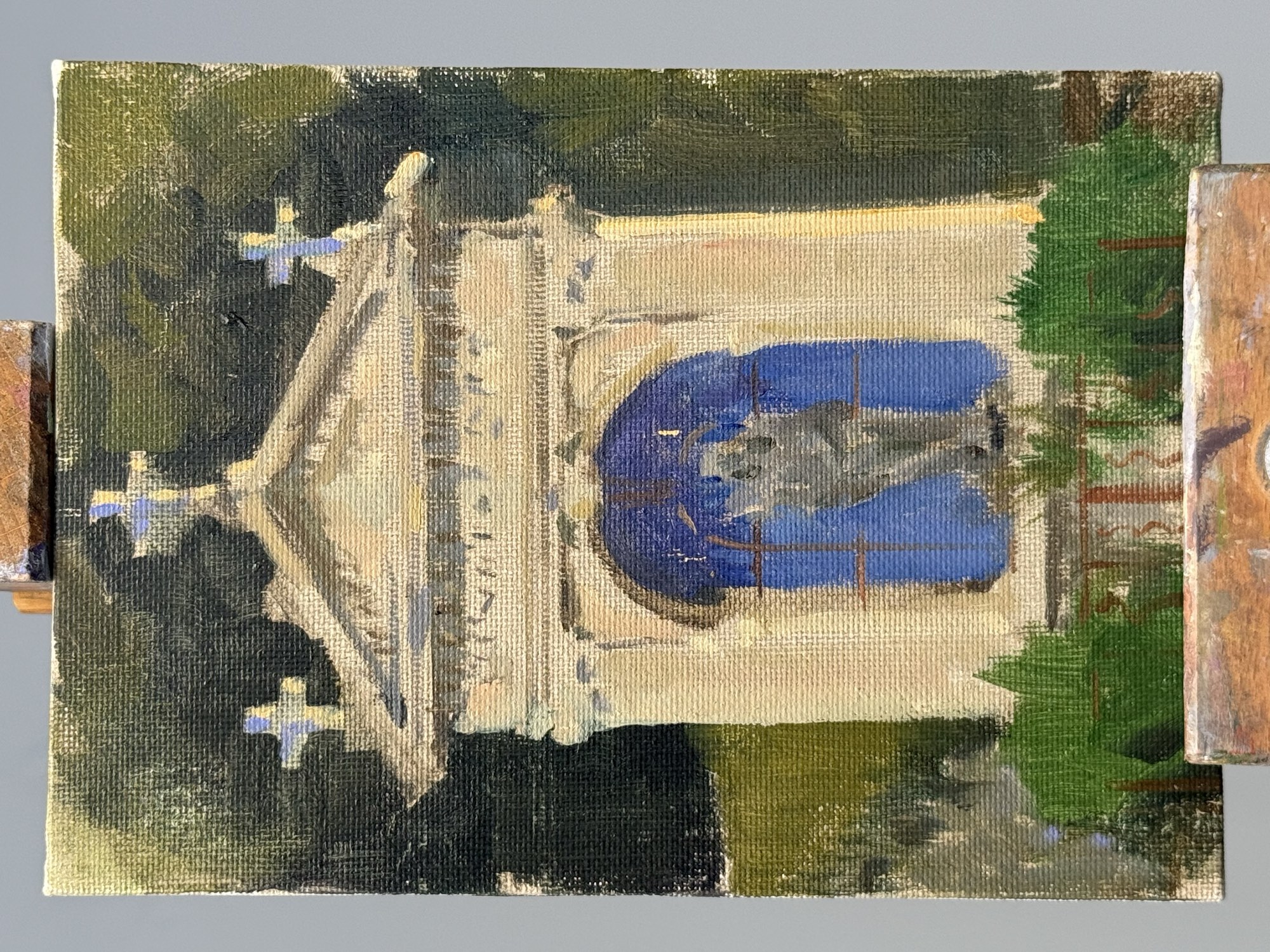 Madonna and Child — original oil on board painting of Bonnieux, France by Claud Binns