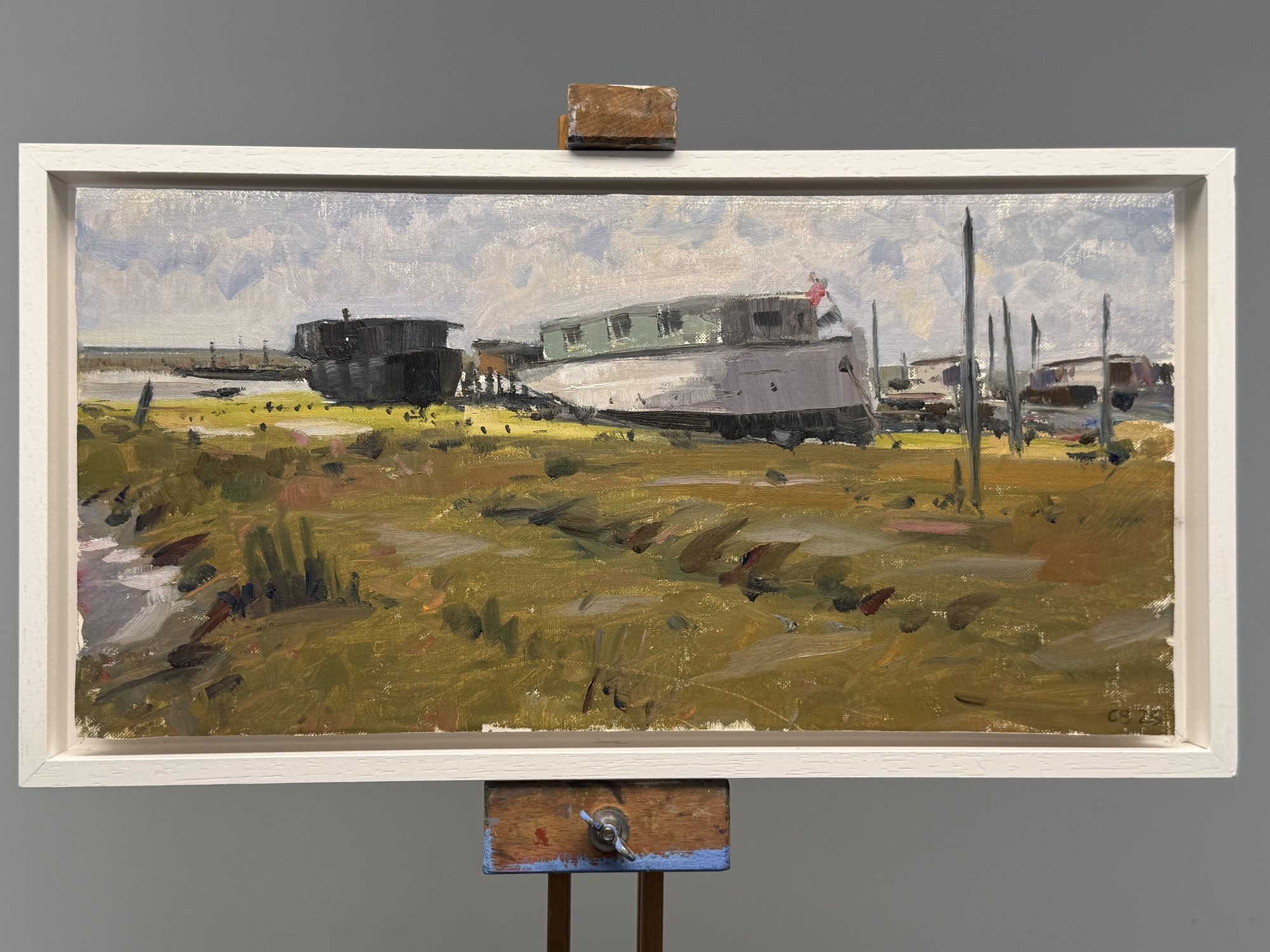 West Mersea Barges — original oil on board painting of Essex, United Kingdom by Claud Binns